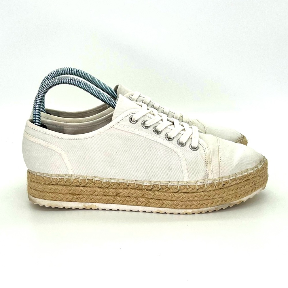 Gianni Bini Womens Norajeanne Shoes 10 Cream Canvas Coastal Platform Espadrilles